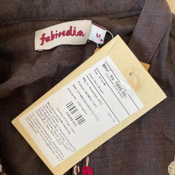 Fabindia Embroidered Cotton Tunic Top | Dark Brown | Womens Size Medium - Picture 5 of 5